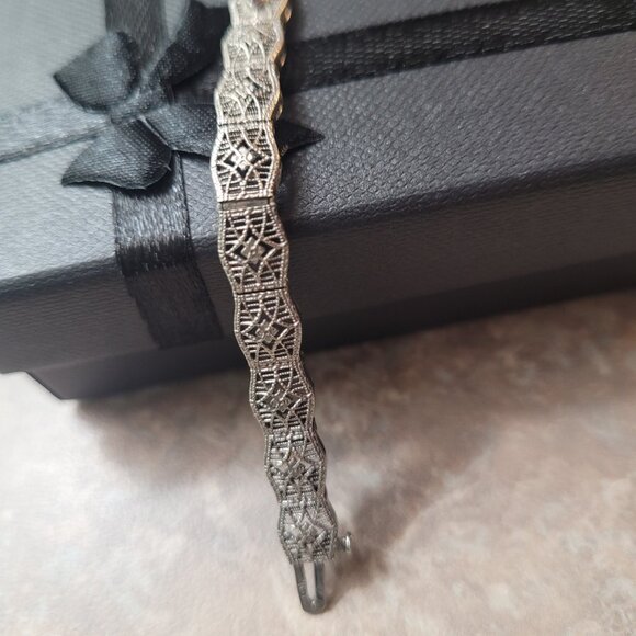 Art Deco Diamond Amethyst Filigree Antique Bracelet 10k White Gold Price is Firm - Picture 6 of 16